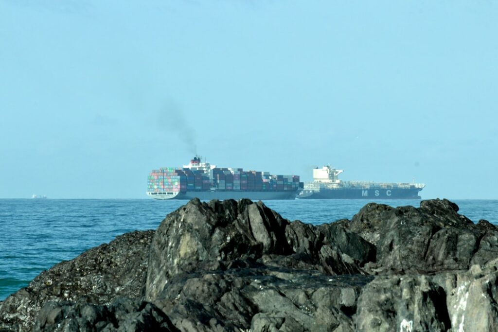 Container ship crossing the Atlantic Ocean - container from usa to europe price